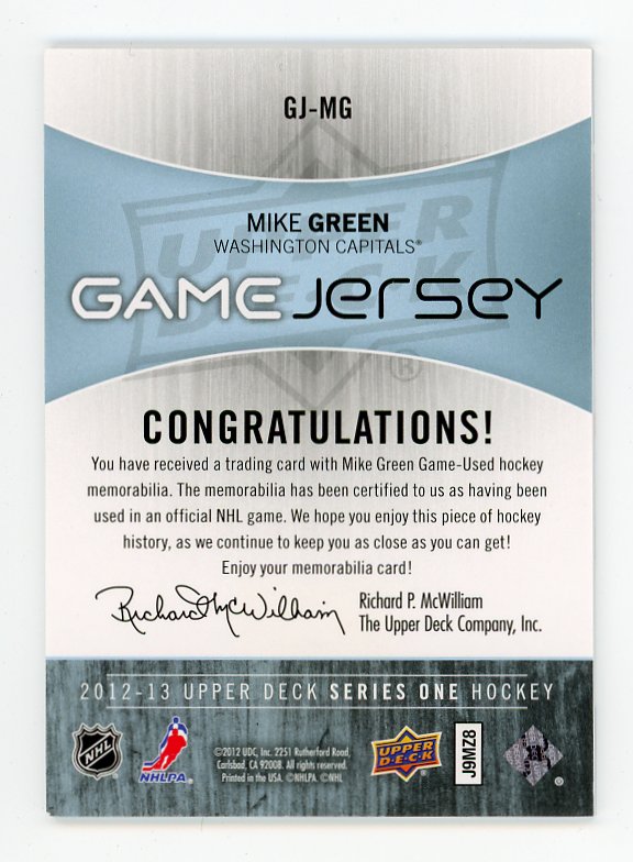 2012-2013 Mike Green Game Jersey Upper Deck Washington Capitals # GJ-MG