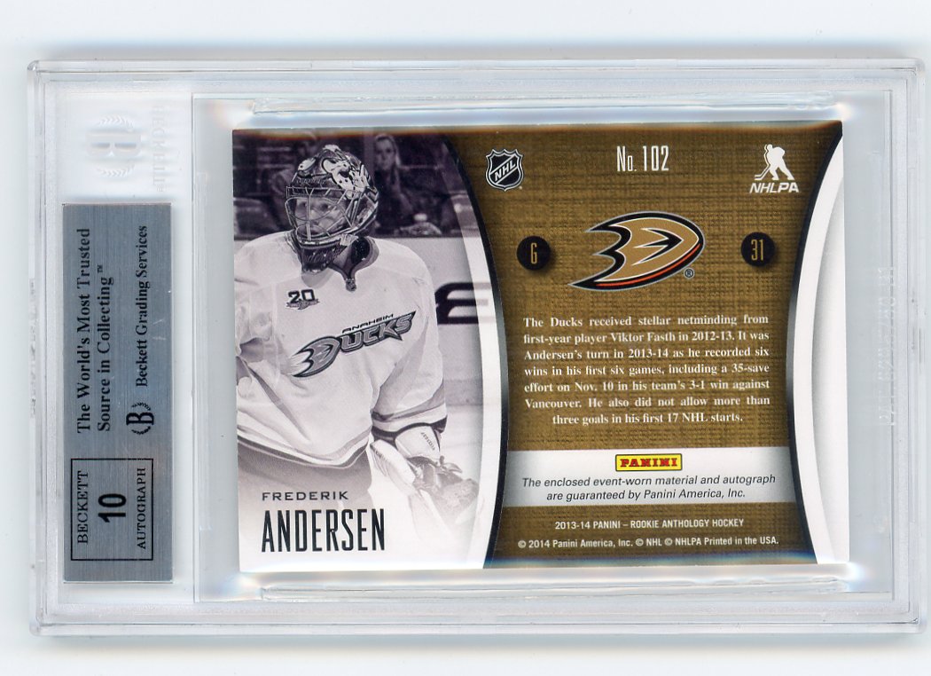 2013-2014 Frederik Andersen Dual Rookie Class Auto #D /249 Anthology Anaheim Ducks # 102