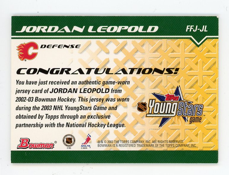 2003 Jordan Leopold Fabric Of The Future Bowman Flames # FFJ-JL