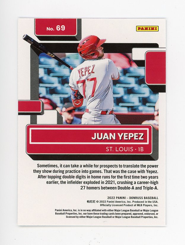 2022 Juan Yepez Rated Rookie Donruss St.Louis Cardinals # 69