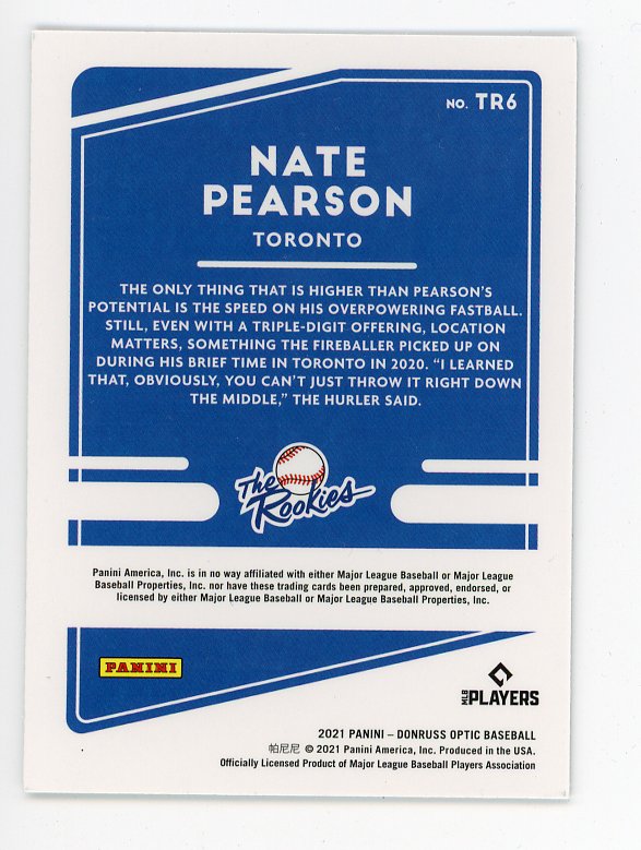 2021 Nate Pearson The Rookies Donruss Optic Toronto Blue Jays # TR6