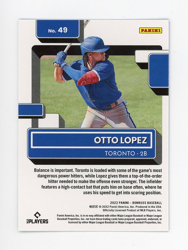 2022 Otto Lopez Rated Rookie Blue Donruss Toronto Blue Jays # 49
