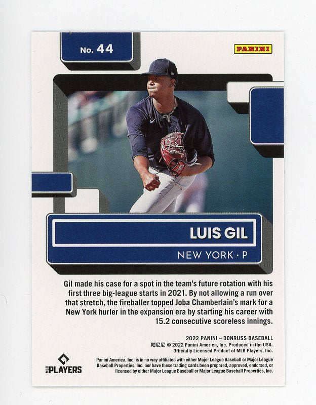 2022 Luis Gil Rated Rookie Donruss New York Yankees # 44