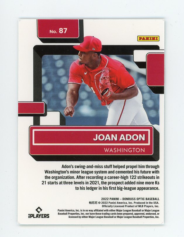 2022 Joan Adon Rated Rookie Donruss Optic Washington Nationals # 87