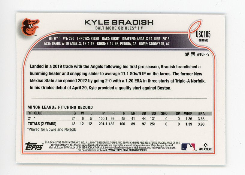 2022 Kyle Bradish Rookie Topps Chrome Baltimore Orioles # USC105