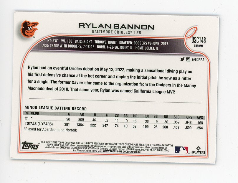 2022 Rylan Bannon Rookie Purple Topps Chrome Baltimore Orioles # USC148
