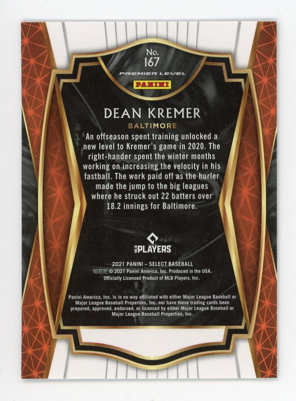 2021 Dean Kremer Rookie Premier Level Select Baltimore Orioles # 167