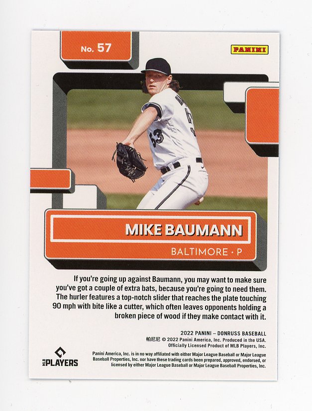 2022 Mike Baumann Rated Rookie Blue Donruss Baltimore Orioles # 57