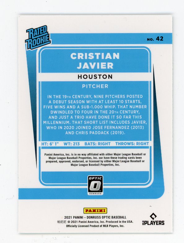 2021 Cristian Javier Rated Rookie Donruss Optic Houston Astros # 42