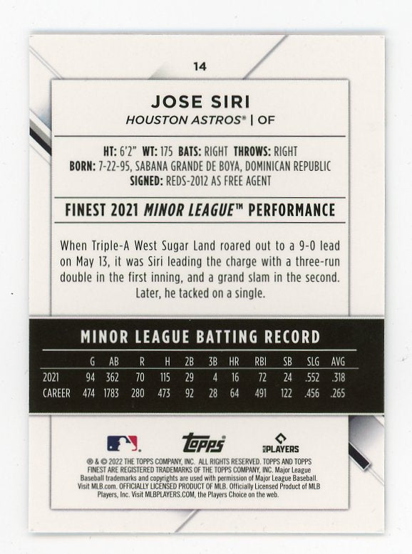 2022 Jose Siri Rookie Topps Finest Houston Astros # 14