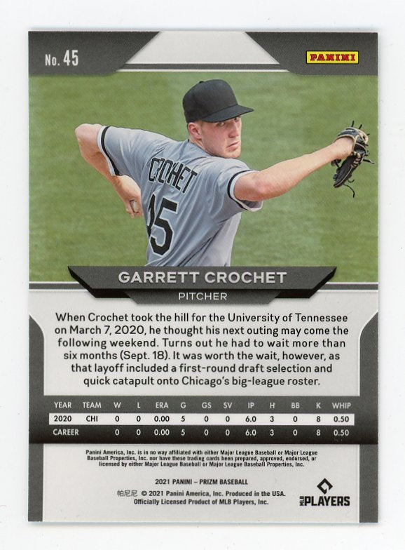 2021 Garrett Crochet Rookie Panini Chicago White Sox # 45