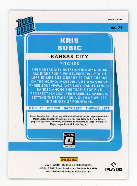 2021 Kris Bubic Rated Rookie Prizm Donruss Optic Kansas City Royals # 71
