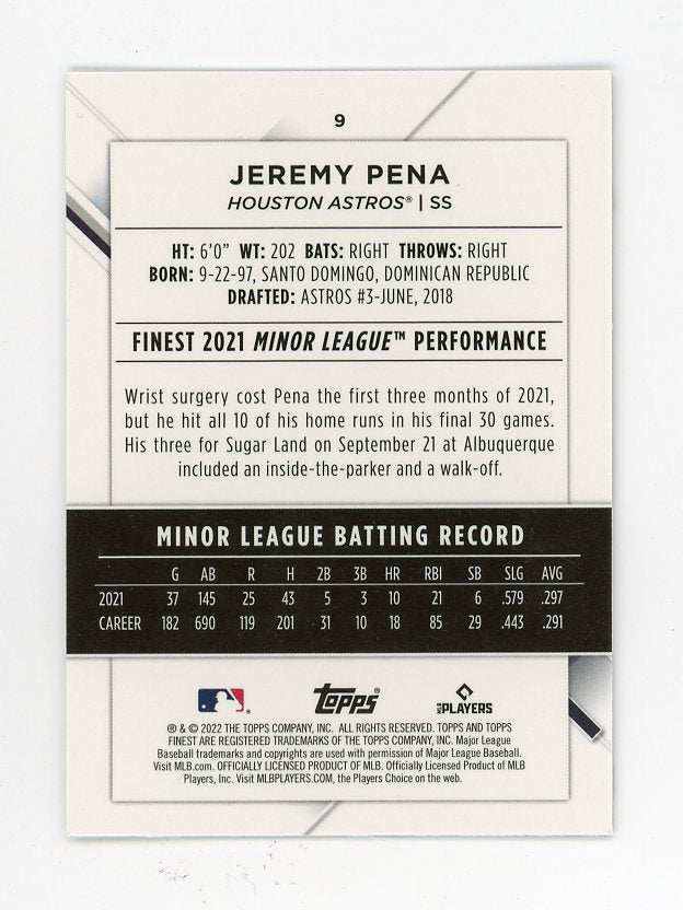 2022 Jeremy Pena Rookie Topps Finest Houston Astros # 9
