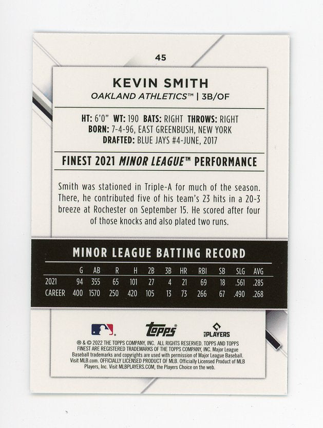 2022 Kevin Smith Rookie Topps Finest Oakland Athletics # 45