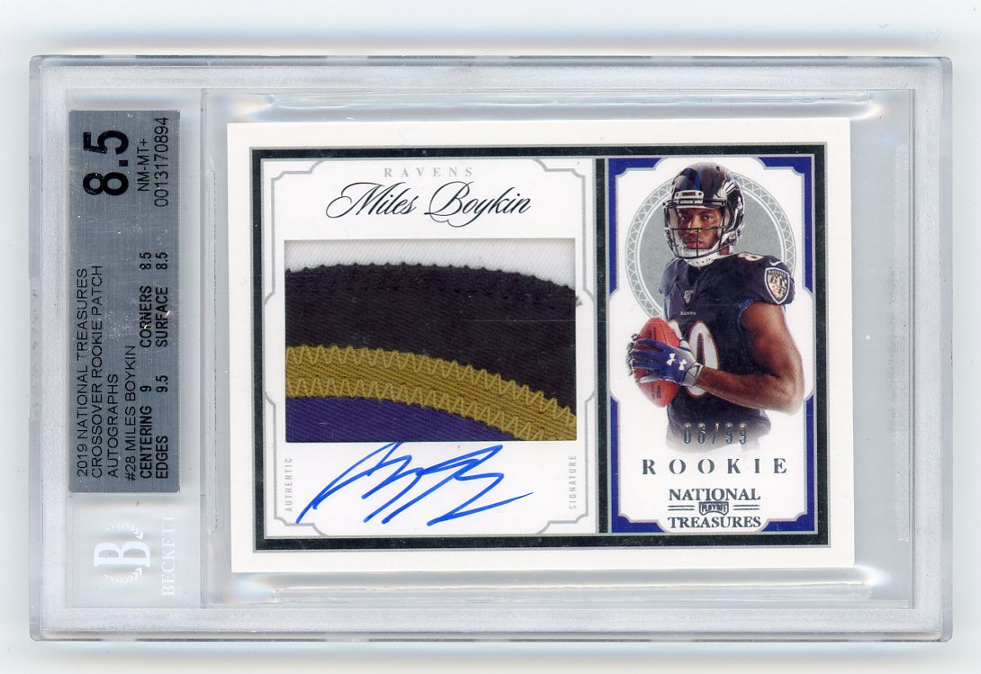 2019 Miles Boykin Rookie Patch Auto #D /99 National Treasures Baltimore Ravens # CRS-MB