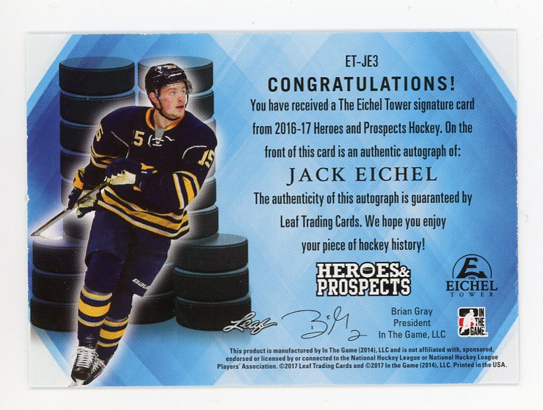 2016-2017 Jack Eichel Heroes & Prospects Auto In The Game Buffalo Sabres # ET-JE3