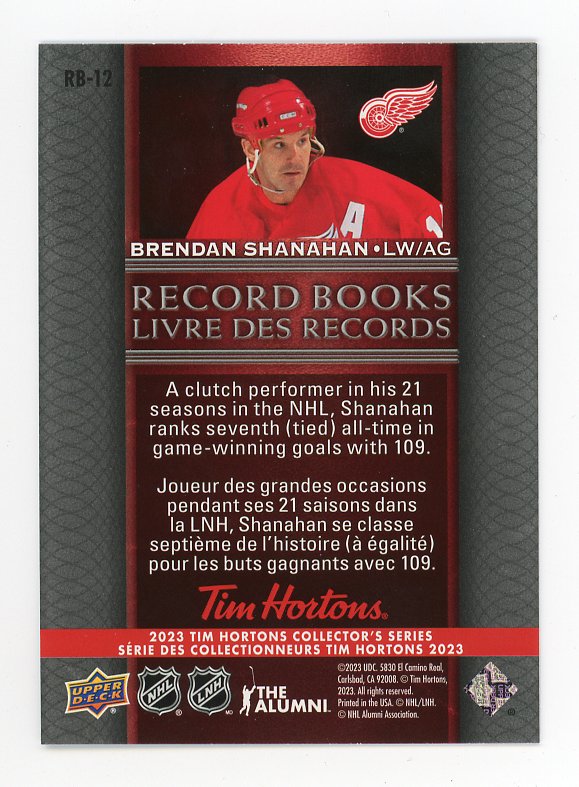 2023 Brendan Shanahan Record Books Tim Hortons Detroit Red Wings # RB-12