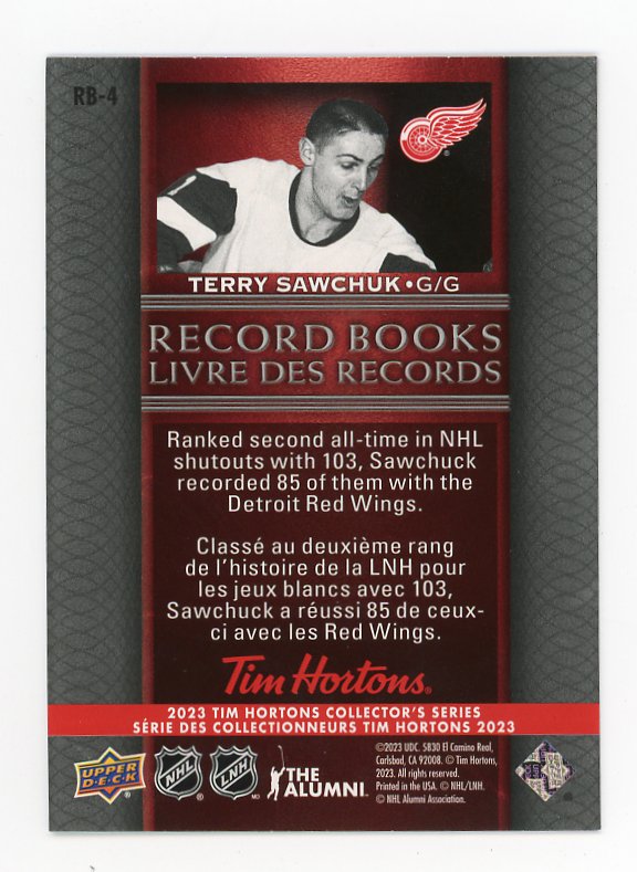 2023 Terry Sawchuk Record Books Tim Hortons Detroit Red Wings # RB-4