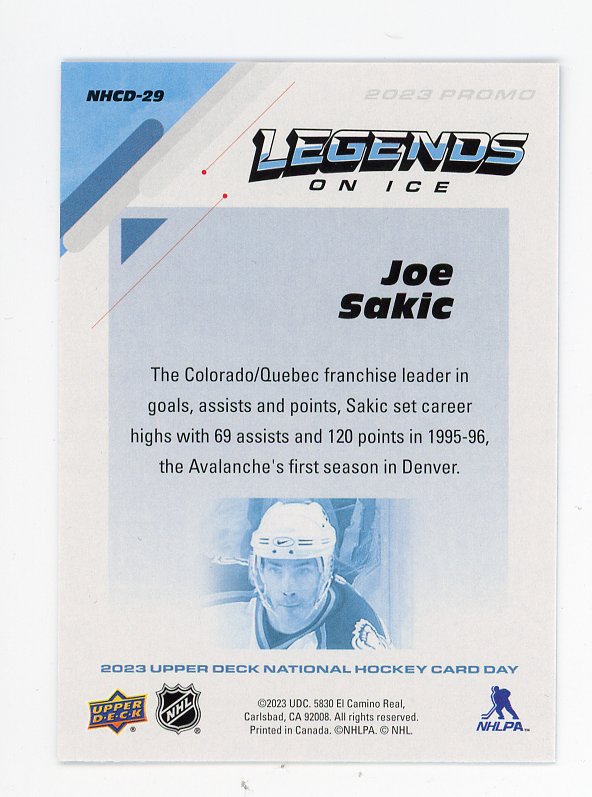 2023 Joe Sakic Legends National Hockey Card Day Colorado Avalanche # NHCD-29