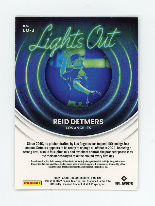 2022 Reid Detmers Lights Out Donruss Optic Los Angeles Dodgers # LO-3