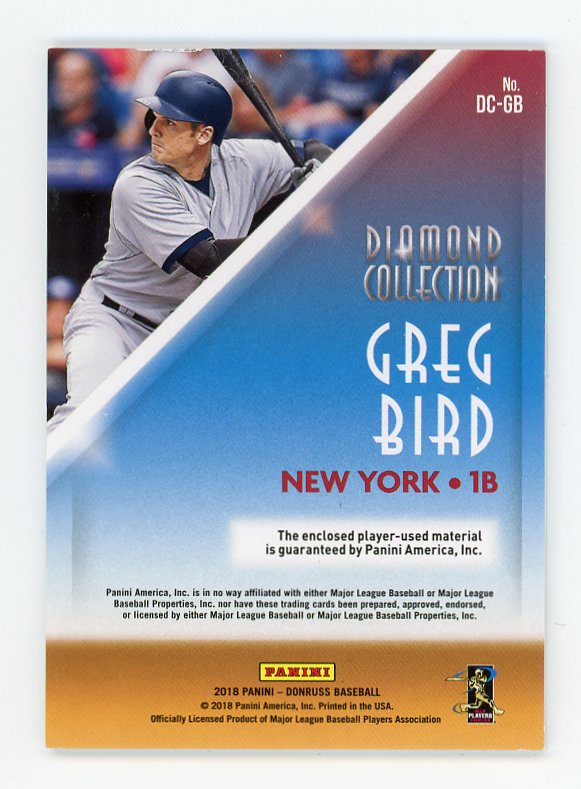 2018 Greg Bird Diamond Collection #D /99 Jersey Donruss New York Yankees # DC-GB