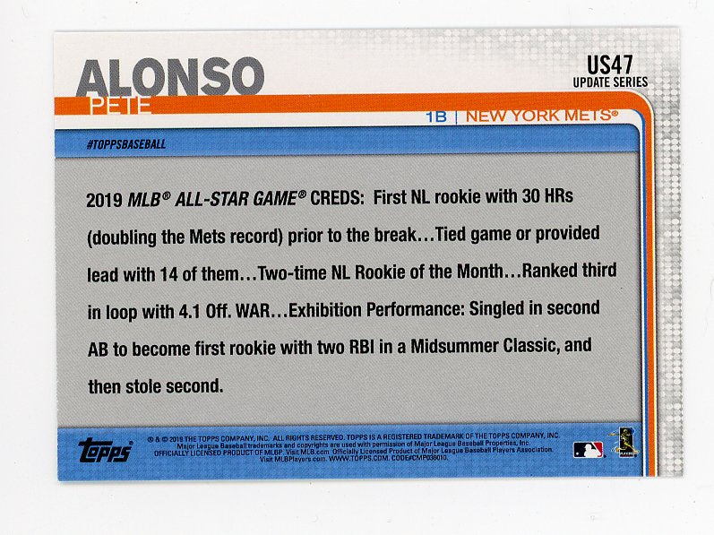 2019 Alonso Pete Rookie ASG Topps Update Series New York Mets # US47