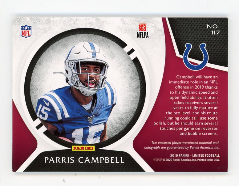 2019 Parris Campbell Rookie Auto #D /75 Panini Indianapolis Colts # 117