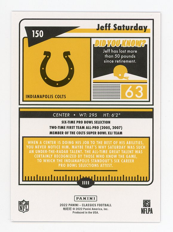 2022 Jeff Saturday Legends #D /75 Panini Indianapolis Colts # 150