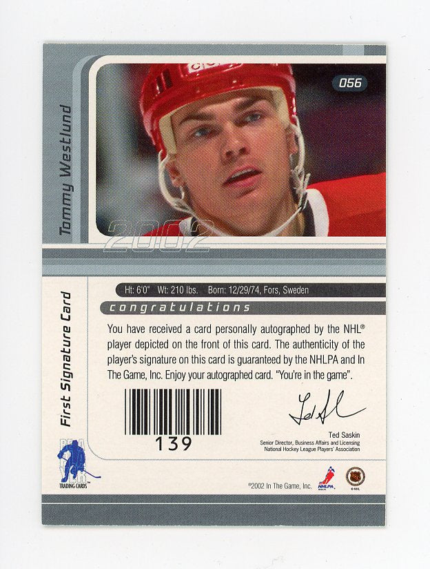 2002 Tommy Westlund Signature Series Be A Player Carolina Hurricanes # 056