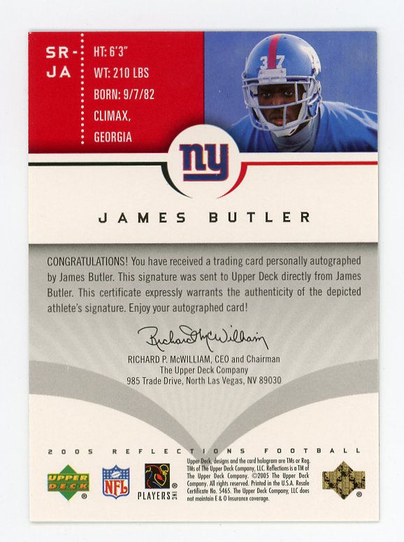 2005 James Butler Reflections Auto Upper Deck New York Giants # SR-JA