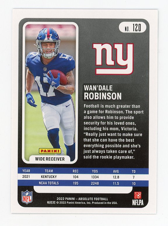 2022 Wan'Dale Robinson Rookie Green Absolute New York Giants # 120