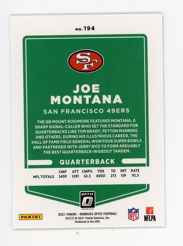 2021 Joe Montana Donruss Optic San Francisco 49ers # 194