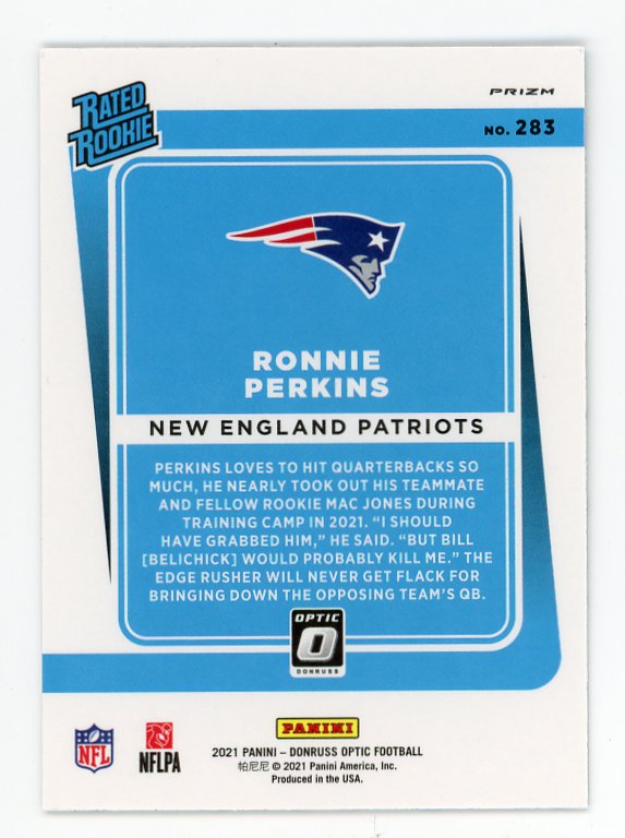 2021 Ronnie Perkins Rated Rookie Prizm Stars Panini New England Patriots # 283