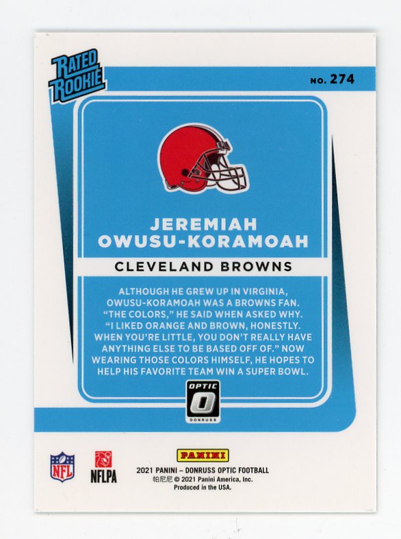 2021 Jeremiah Owusu-Koramoah Rated Rookie Donruss Optic Cleveland Browns # 274