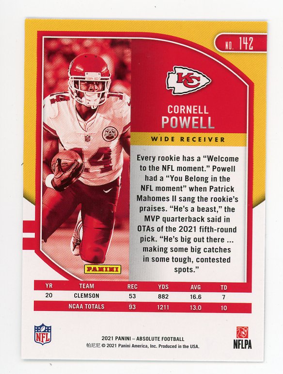 2021 Cornell Powell Rookie Absolute Kansas City Chiefs # 142