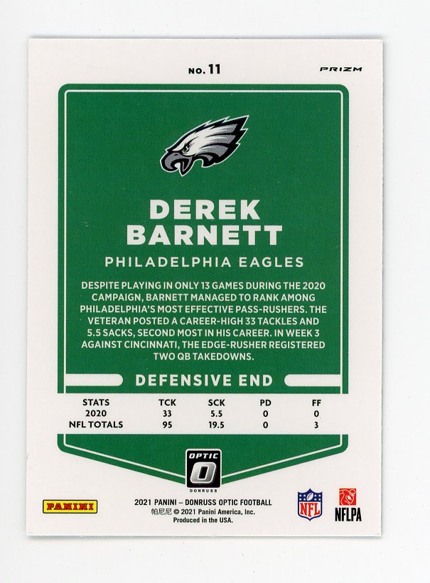 2021 Derek Barnett Rated Rookie Star Prizm Donruss Optic Philadelphia Eagles # 11