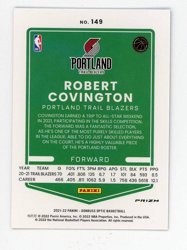 2021-2022 Robert Covington Blue Velocity Optic Donruss Portland Trail Blazers # 149