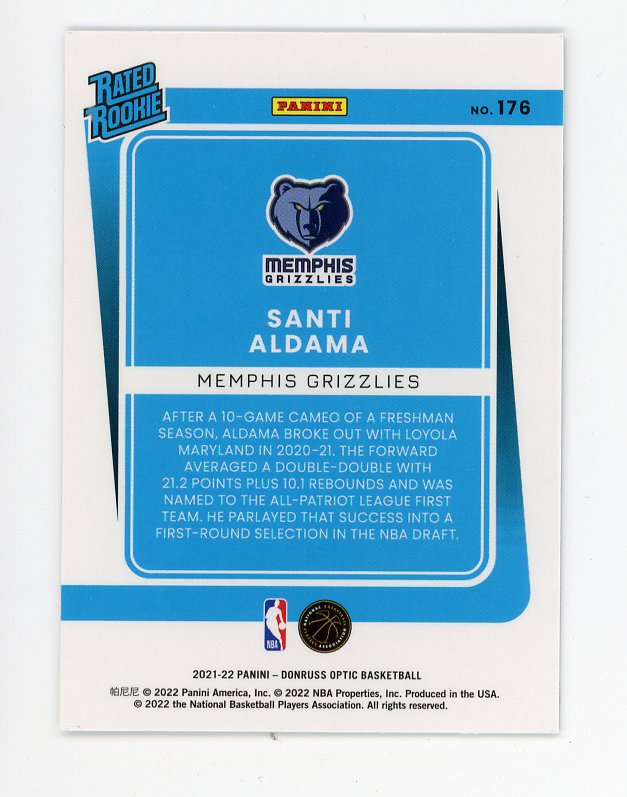 2021-2022 Santi Aldama Rated Rookie Donruss Optic Memphis Grizzlies # 176