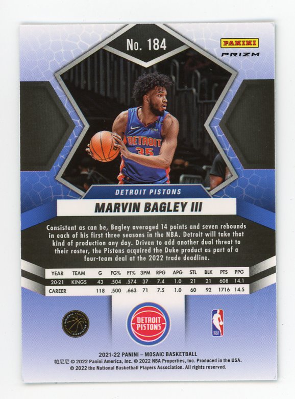 2021-2022 Marvin Bagley III Green Prizm Mosaic Detroit Pistons # 184