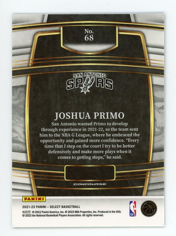 2021-2022 Joshua Primo Rookie Select San Antonio Spurs # 68