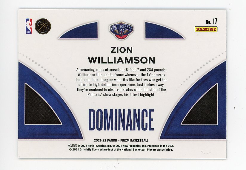 2021-2022 Zion Williamson Dominance Panini New Orleans Pelicans # 17