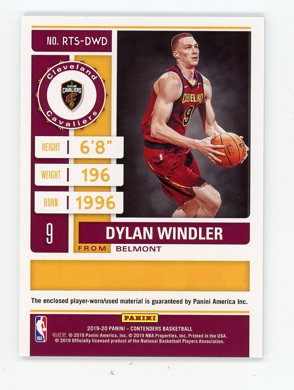 2019-2020 Dylan Windler Rookie Ticket Panini Cleveland Cavaliers # RTS-DWD