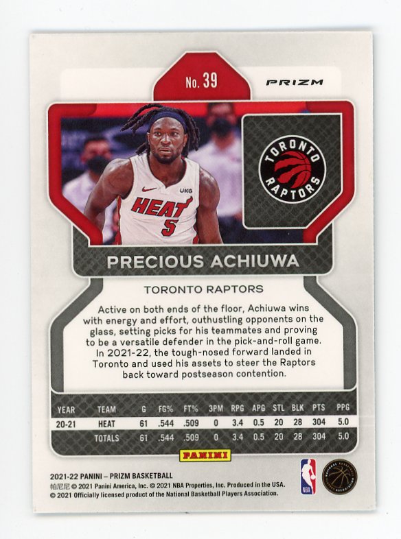 2021-2022 Precious Achiuwa Refractor Panini Toronto Raptors # 39