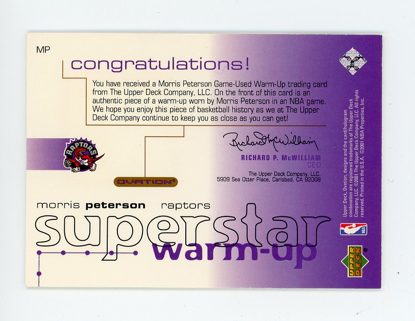 2001 Morris Peterson Superstar Warm Up Upper Deck Toronto Raptors # MP