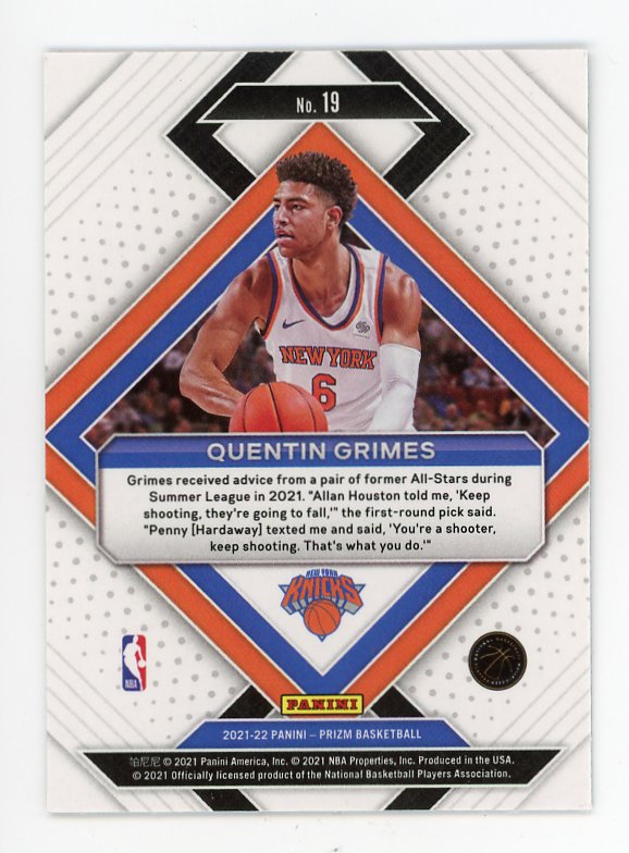 2021-2022 Quentin Grimes Rookie Emergent Panini New York Knicks # 19