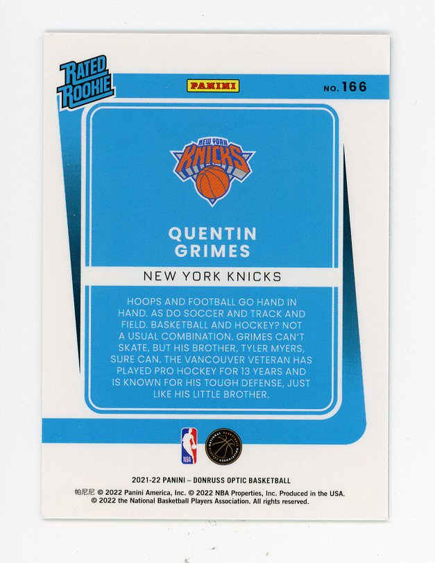 2021-2022 Quentin Grimes Rated Rookie Panini New York Knicks # 166
