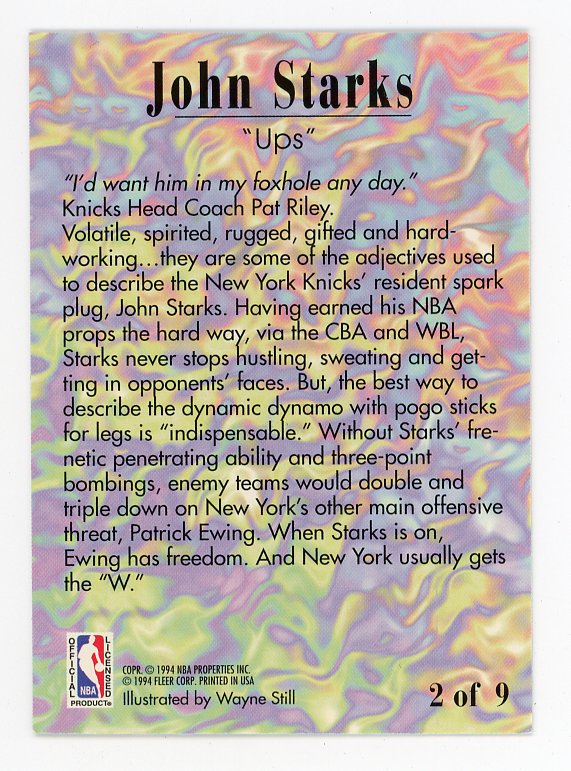 1994 John Starks "UPS" Fleer New York Knicks # 2 Of 9