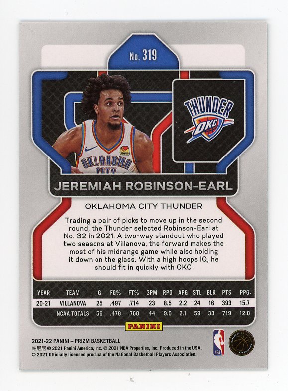 2021-2022 Jeremiah Robinson-Earl Rookie Panini Oklahoma City Thunder # 319