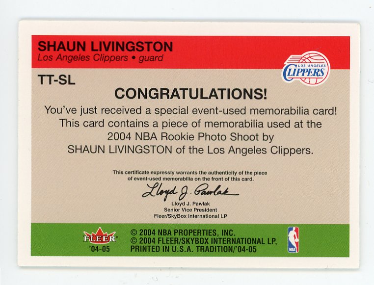 2004 Shaun Livingston Rookie Throwback Threads Fleer Los Angeles Clippers # TT-SL