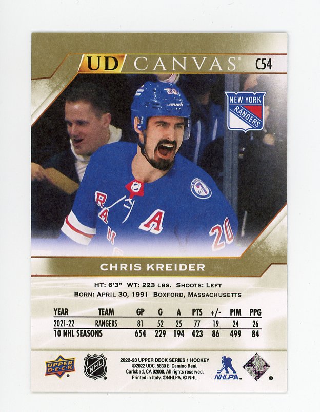 2022-2023 Chris Kreider UD Canvas Upper Deck New York Rangers # C54